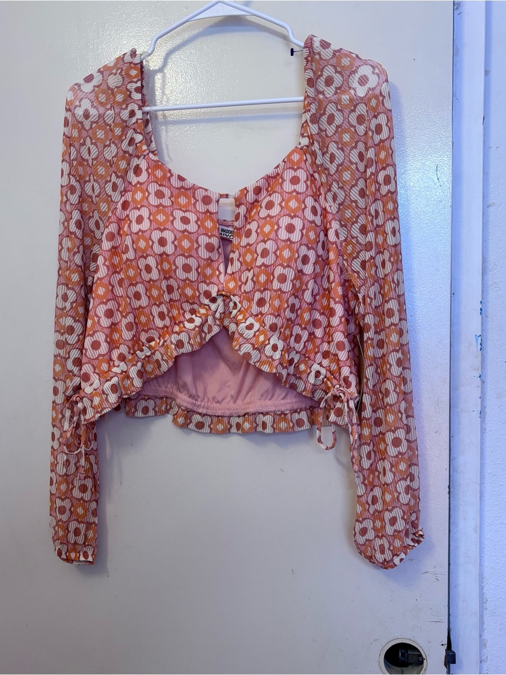 Floral Tie-Front Crop Top - Pink/Orange